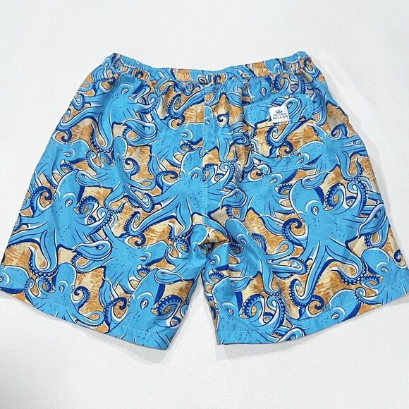 Peter Millar Swim Trunks Mens Blue 8" All Over Print Fun Seaside Ocotopus Sz XL - Picture 3 of 7